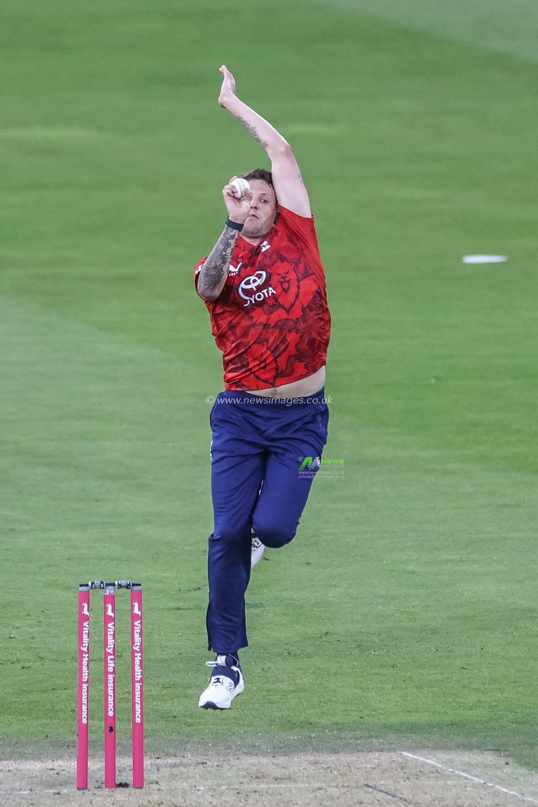 Brydon Carse of England delivers the ball during the 1st Vitality T20 International Series England v West Indies at Banks Homes Riverside Stadium, Chester-le-street, United Kingdom, 6th June 2025

(Photo by Mark Cosgrove/News Images)