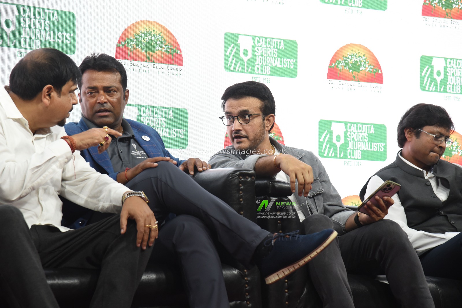 Indian Tennis star Leander Paes and Former India Cricket Team Captain and Cricket Association of Bengal President Sourav Ganguly  at the a award ceremony event in Kolkata,India on October 24,2025,Photo by Debajyoti Chakraborty.(Photo: Debajyoti Chakraborty/News Images)