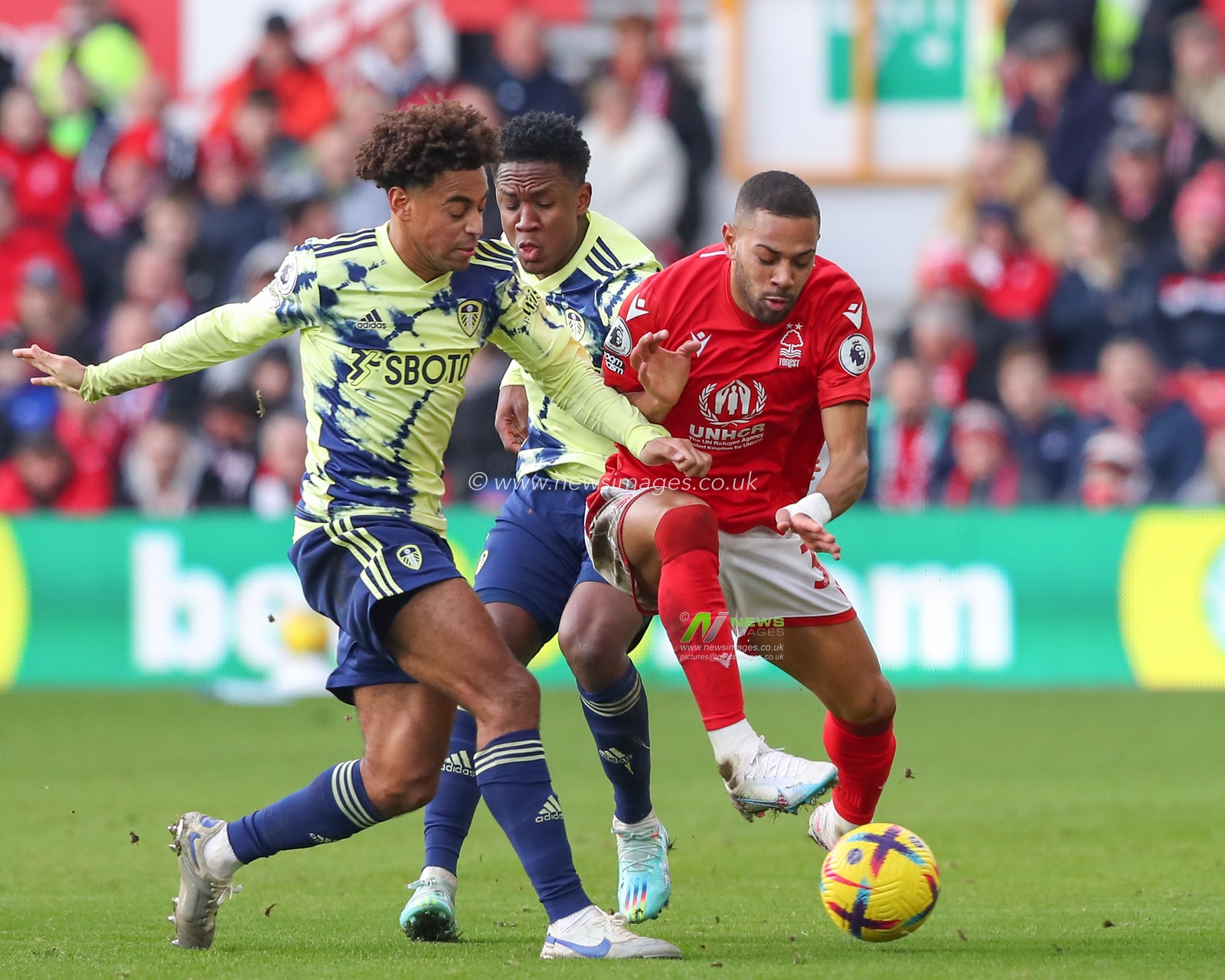 Tyler Adams #12 of Leeds United tackles Renan Lodi #32 of Nottingham Forest during the Premier League match Nottingham Forest vs Leeds United at City Ground, Nottingham, United Kingdom, 5th February 2023

(Photo by Gareth Evans/News Images)