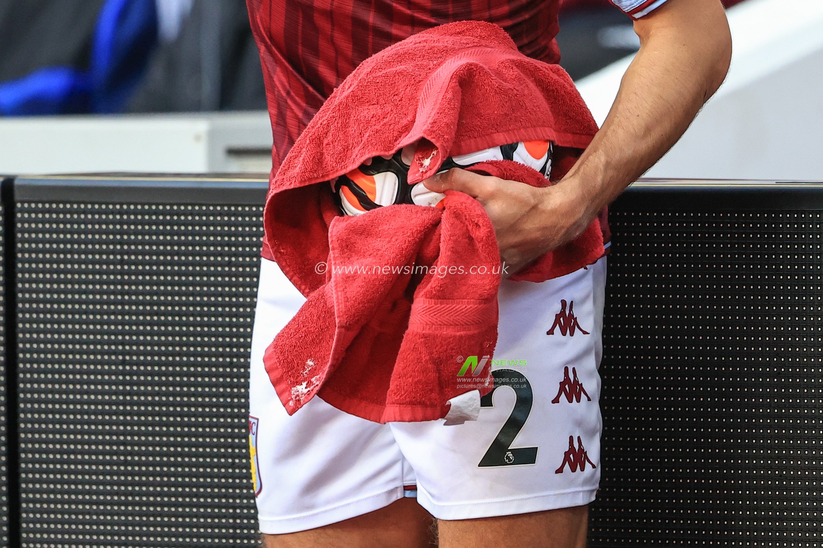 Matty Cash #2 of Aston Villa wins the ball before taking a long throw-in