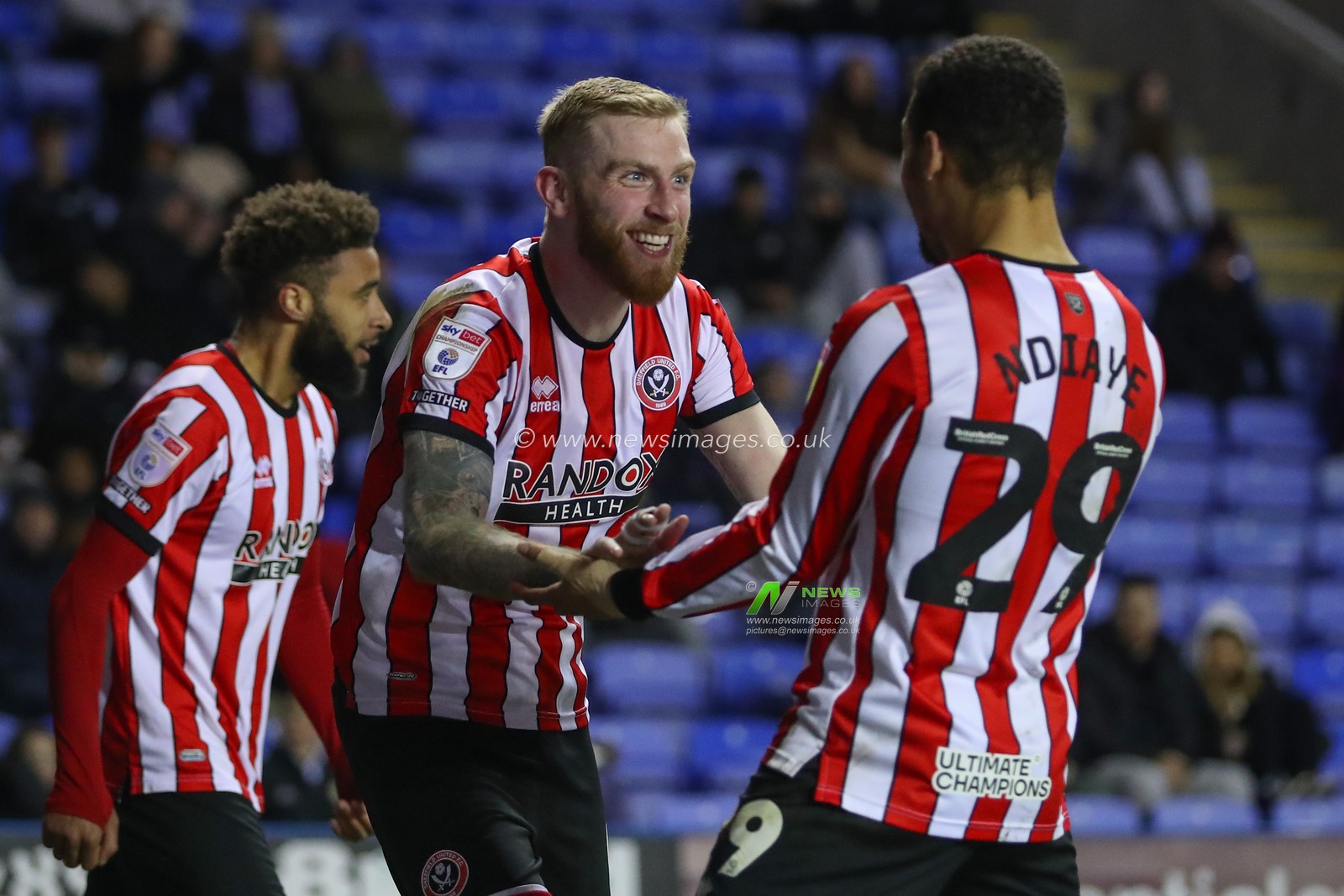 Iliman Ndiaye #29 of Sheffield United celebrates his goal to make it 0-1 with Oliver McBurnie #9 of Sheffield United during the Sky Bet Championship match Reading vs Sheffield United at Select Car Leasing Stadium, Reading, United Kingdom, 7th March 2023

(Photo by Gareth Evans/News Images)