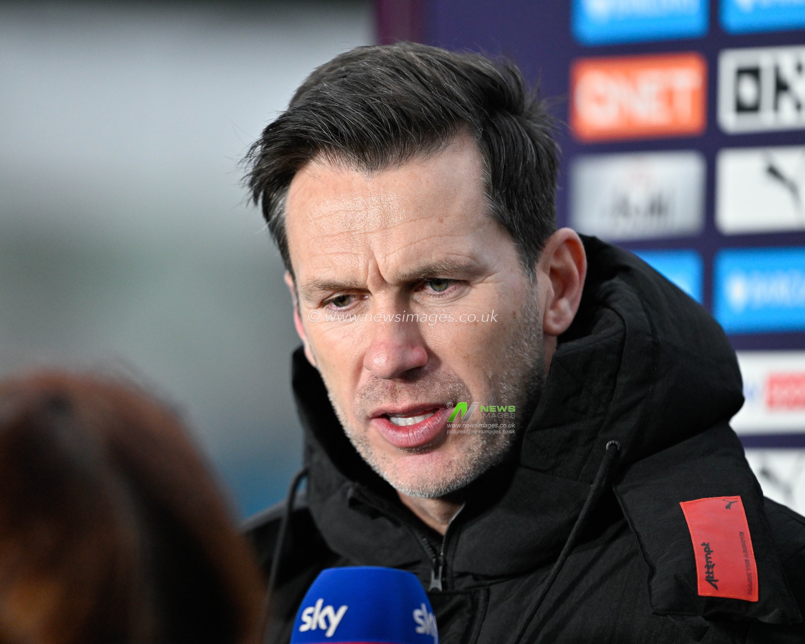 Gareth Taylor manager of Manchester City Women gets interviewed by SkySports ahead of the match, during the The FA Women's Super League match Manchester City Women vs Liverpool Women at Joie Stadium, Manchester, United Kingdom, 21st January 2024

(Photo by Cody Froggatt/News Images)