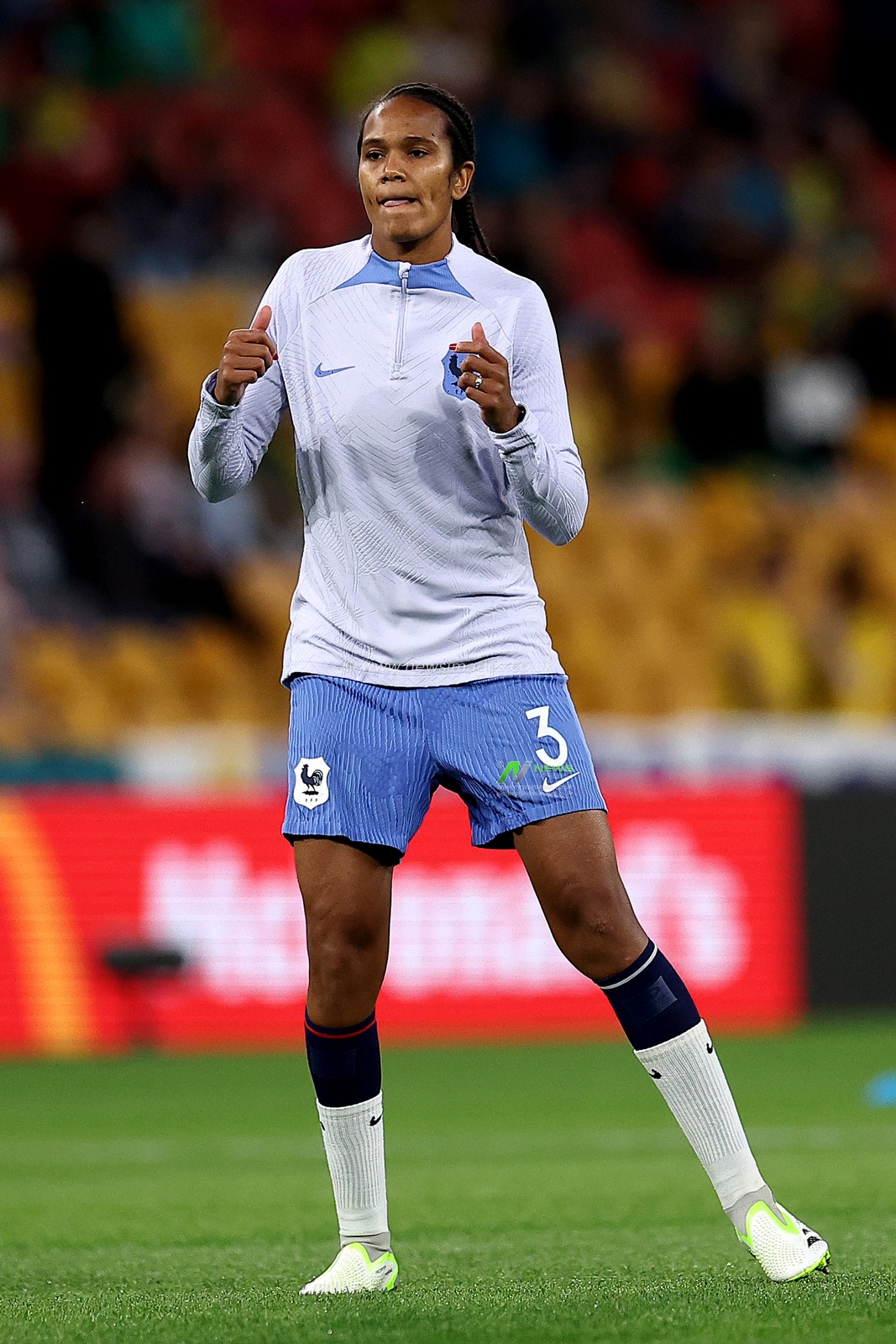 Wendie Renard of France warms up prior to the FIFA Women's World Cup 2023 France Women vs Brazil Women Group F match at Suncorp Stadium, Brisbane, Australia, 29th July 2023

(Photo by Patrick Hoelscher/News Images)