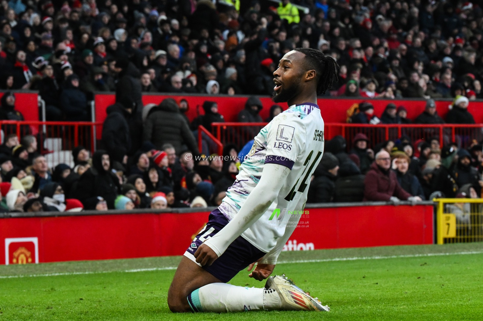 Antoine Semenyo of Bournemouth celebrates his goal to make it 0-3 during the Premier League match Manchester United vs Bournemouth at Old Trafford, Manchester, United Kingdom, 22nd December 2024

(Photo by Craig Thomas/News Images)