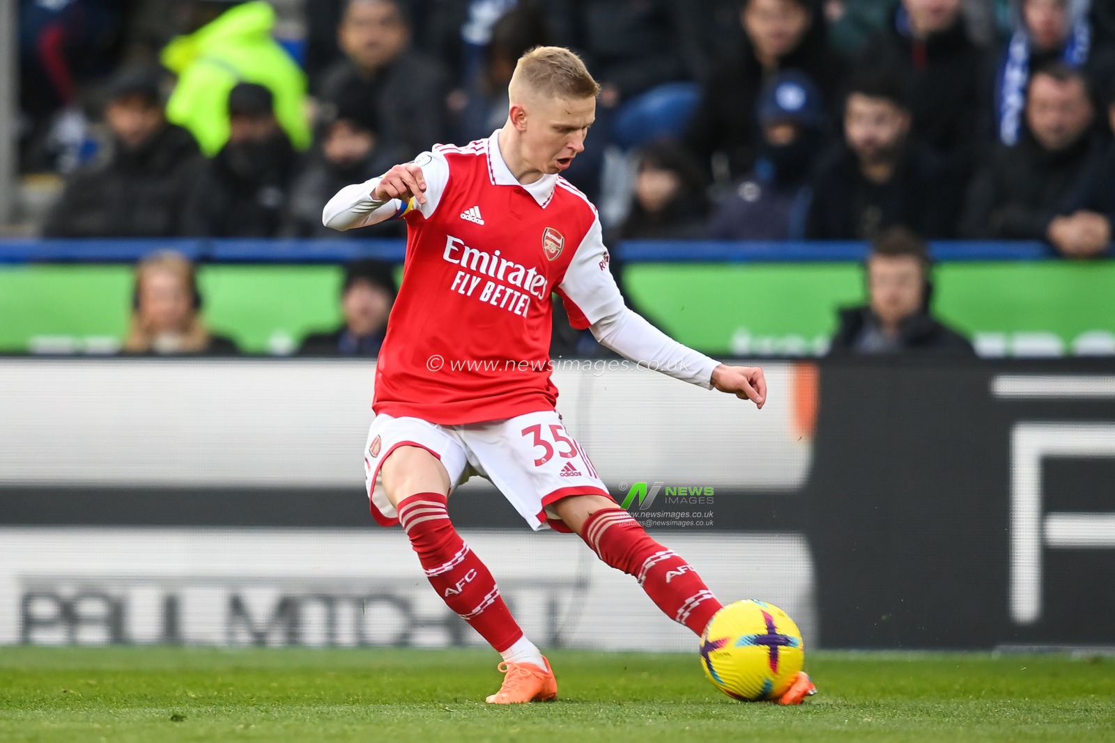 Oleksandr Zinchenko #35 of Arsenal in action during the game during the Premier League match Leicester City vs Arsenal at King Power Stadium, Leicester, United Kingdom, 25th February 2023

(Photo by Craig Thomas/News Images)