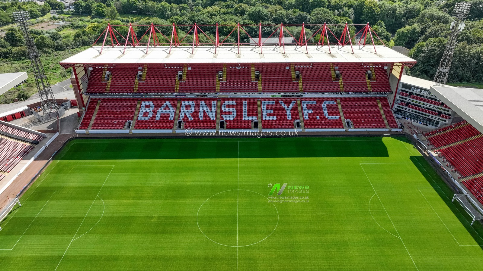 An aerial view of the East Stand at Oakwell ahead of the Sky Bet League 1 match Barnsley vs Peterborough at Oakwell, Barnsley, United Kingdom, 15th August 2023

(Photo by Mark Cosgrove/News Images)