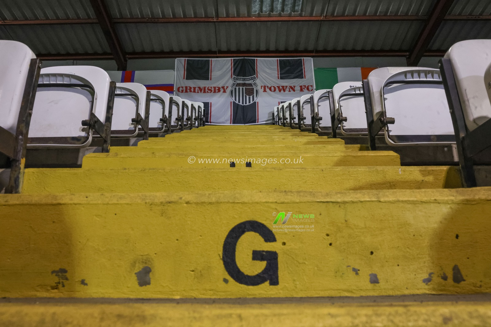 G row marker on the steps for Grimsby Town and the flag above during the Carabao Cup Last 16 Grimsby Town vs Brentford at Blundell Park, Cleethorpes, United Kingdom, 28th October 2025

(Photo by Mark Cosgrove/News Images)

*** GER AUT SUI OUT ***