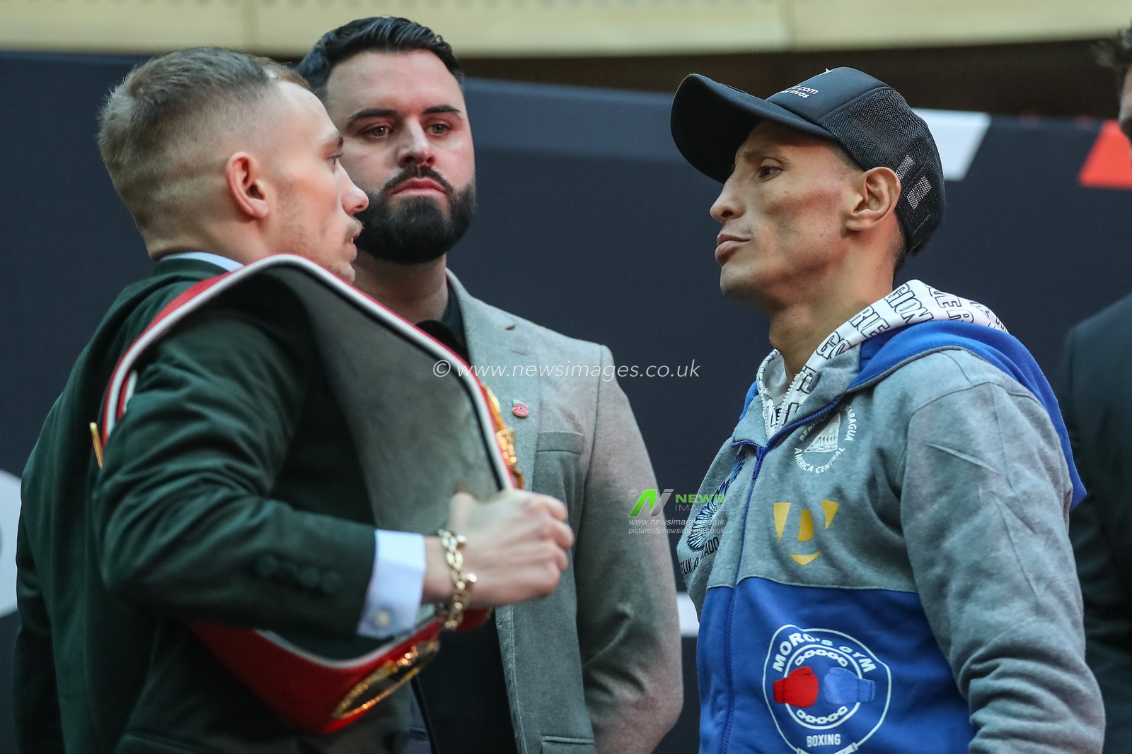 Sunny Edwards and Felix Alvarado face off during the Sunny Edwards v Felix Alvarado press conference at Meadowhall, Sheffield, United Kingdom, 9th November 2022

(Photo by Gareth Evans/News Images)