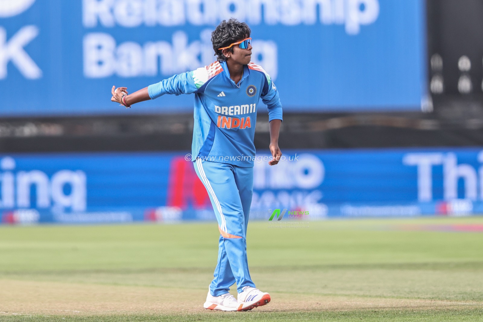 Arundhati Reddy of India returns the ball to the wickets during the 3rd Metro Bank One Day International England Women vs India Women at Banks Homes Riverside Stadium, Chester-le-street, United Kingdom, 22nd July 2025

(Photo by Alfie Cosgrove/News Images)
