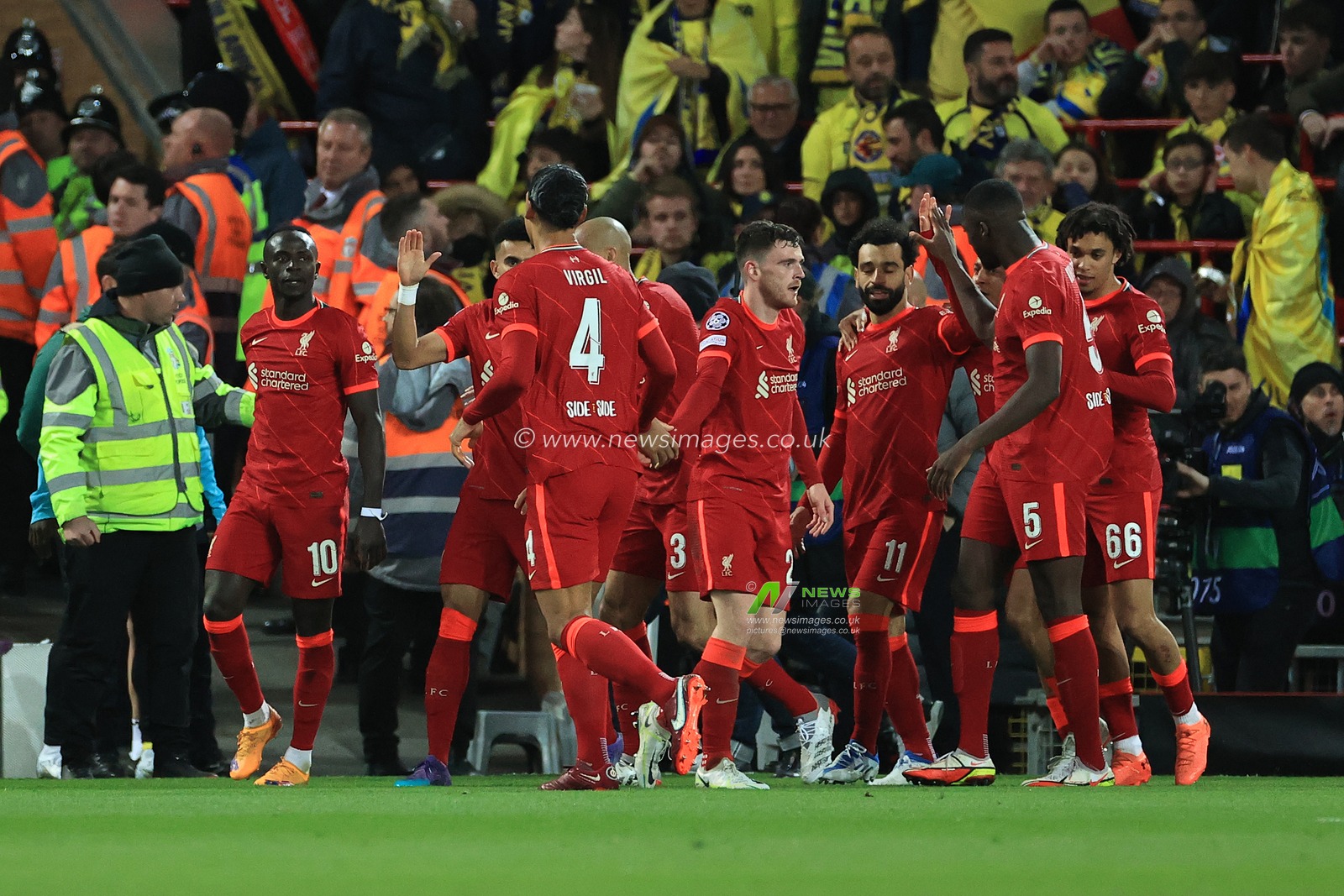 Sadio Mane #10 of Liverpool celebrates scoring his side's second goal