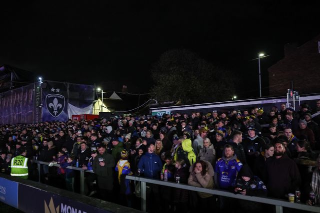 The DIY Kitchens Stadium is in darkness as the floodlights fail partway into the first half during the Betfred Challenge Cup round 4 match Wakefield Trinity vs Leeds Rhinos at DIY Kitchens Stadium, Wakefield, United Kingdom on 13 March 2026

(Photo by Mark Cosgrove/News Images)