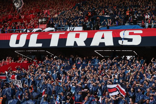 The Collectif Ultras Paris fans sing and dance ahead of kickoff during the UEFA Champions League Quarter Finals match Paris Saint-Germain vs Liverpool at Parc des Princes, Paris, France on 08 April 2026

(Photo by Alfie Cosgrove/News Images)