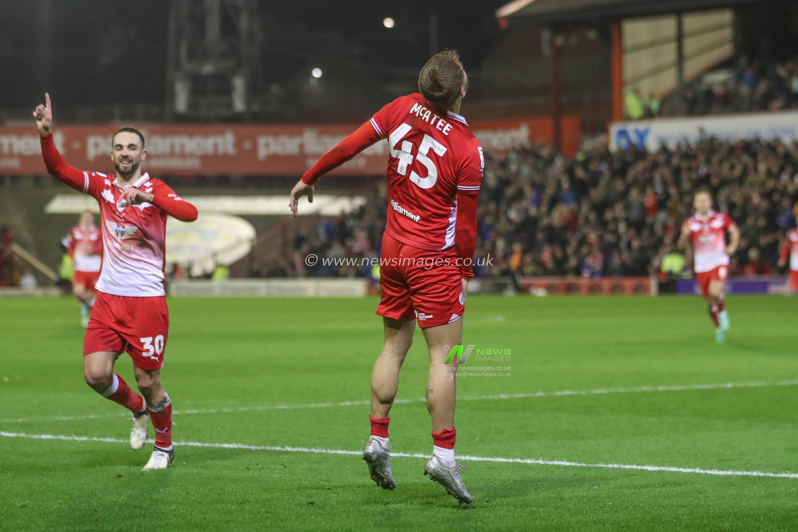 John Mcatee of Barnsley celebrates his goal to make it 1-0 during the Sky Bet League 1 match Barnsley vs Bolton Wanderers at Oakwell, Barnsley, United Kingdom, 5th March 2024

(Photo by Alfie Cosgrove/News Images)