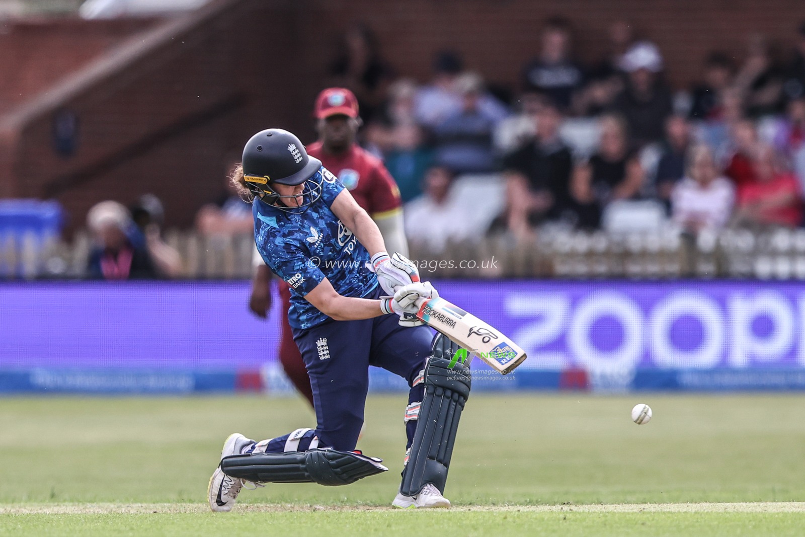 Nat Sciver-Brunt of England hits the ball for four runs during the Metro Bank One Day International match England Women vs West Indies Women at Derbyshire County Cricket Club, Derby, United Kingdom, 30th May 2025

(Photo by Alfie Cosgrove/News Images)