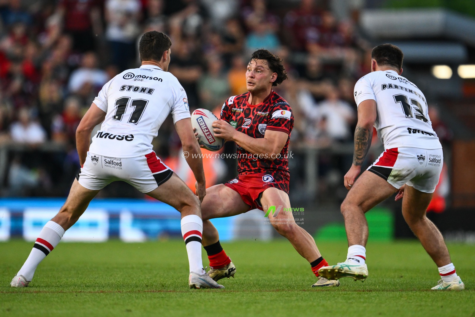 Lachlan Lam of Leigh Leopards in action during the Betfred Super League Round 11 match Leigh Leopards vs Salford Red Devils at Leigh Sports Village, Leigh, United Kingdom, 10th May 2024

(Photo by Craig Thomas/News Images)