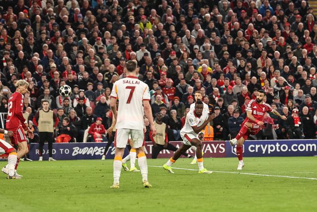 Mohamed Salah of Liverpool scores to make it 4-0 and notches up his 50th Champions League goal during the UEFA Champions League last 16 second leg match Liverpool vs Galatasaray at Anfield, Liverpool, United Kingdom on 18 March 2026

(Photo by Alfie Cosgrove/News Images)
