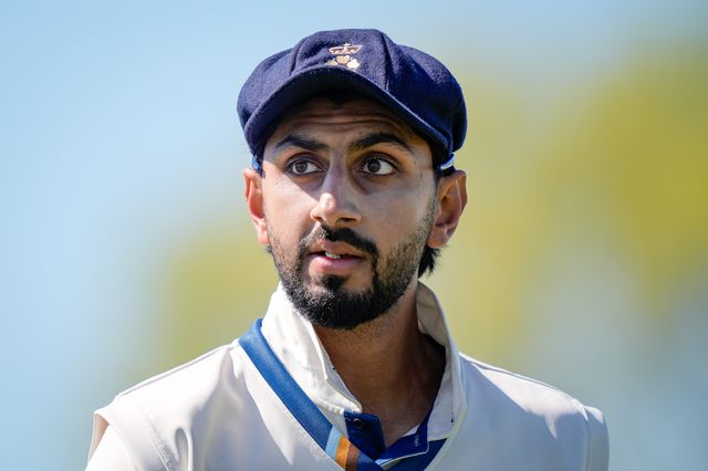 Shoaib Bashir of Derbyshire during the County Championship Division Two Derbyshire vs Gloucestershire at The Central Co-Op County Ground, Derby, United Kingdom on 24 April 2026

(Photo by Maynard Manyowa/News Images)