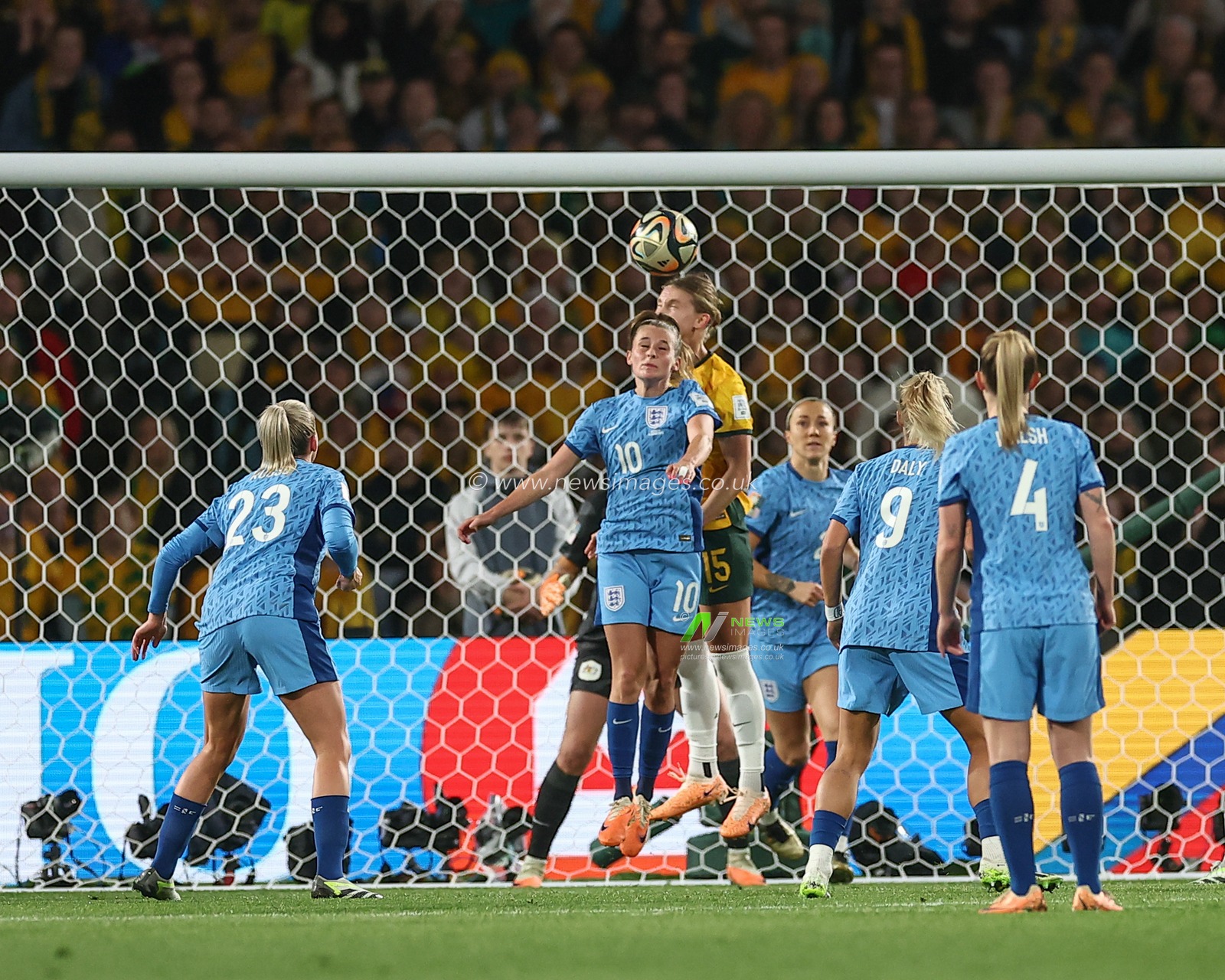 Ella Toone #10 of England jumps up to win the high ball during the FIFA Women's World Cup 2023 Semi-Final match Australia Women vs England Women at Stadium Australia, Sydney, Australia, 16th August 2023

(Photo by Patrick Hoelscher/News Images)