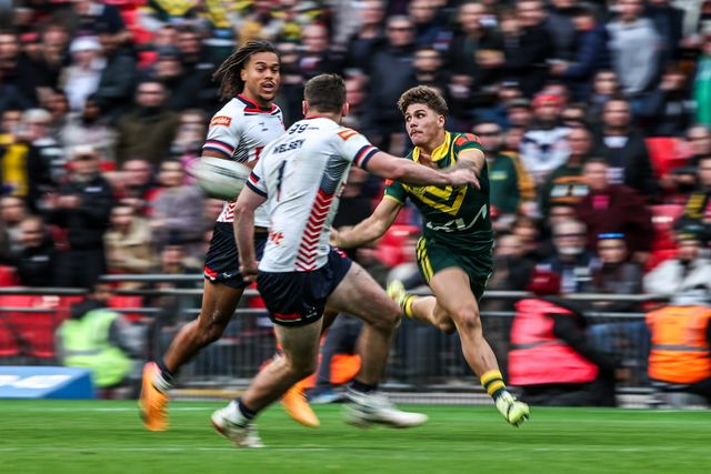 Reece Walsh of Australia breaks with the ball during the The Ashes Series 2025 England vs Australia at Wembley Stadium, London, United Kingdom, 25th October 2025

(Photo by Alfie Cosgrove/News Images)