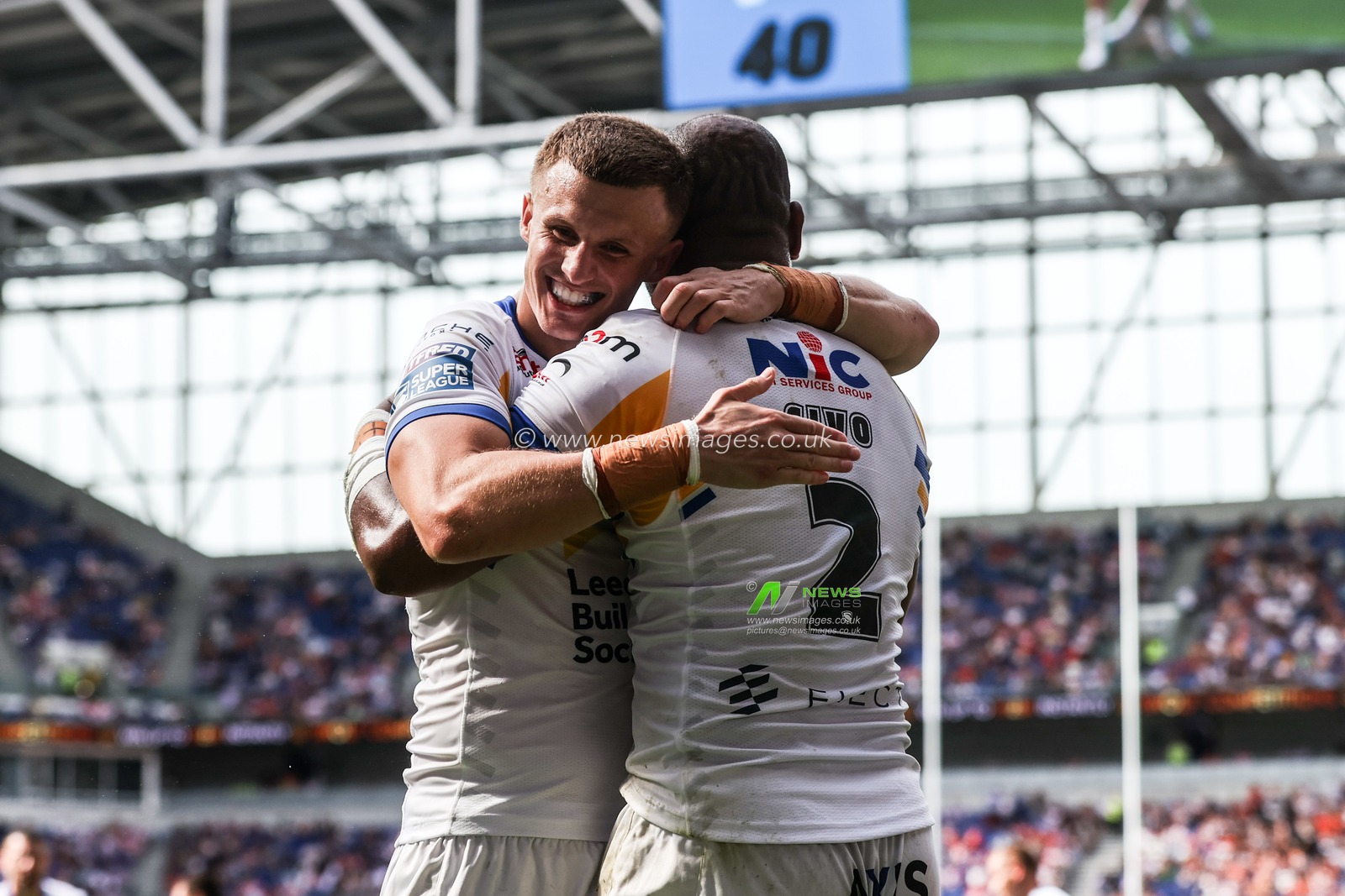 Maika Sivo of Leeds Rhinos celebrates his try during the Betfred Super League Magic Weekend match Leeds Rhinos vs Bradford Bulls at Hill Dickinson Stadium, Liverpool, United Kingdom on 05 July 2026

(Photo by Alfie Cosgrove/News Images)