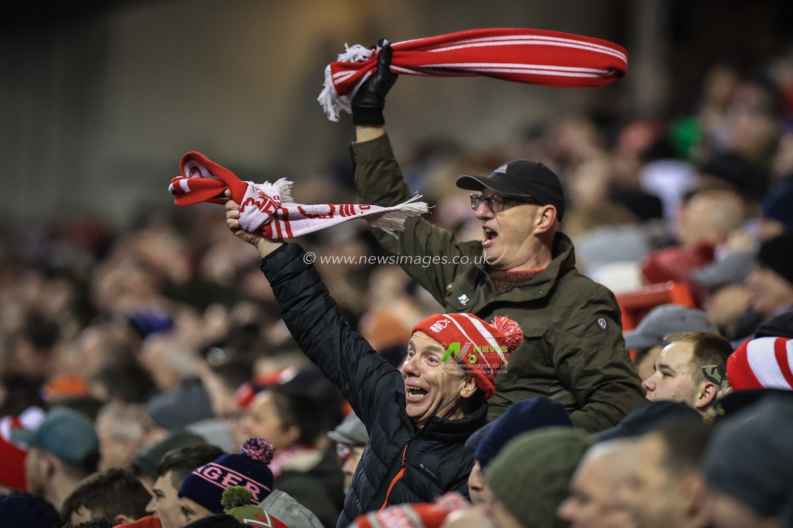 Nottingham Forest fans celebrate their 4-1 thrashing of Leicester City