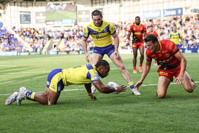 Rodrick Tai of Warrington Wolves goes over for a try during the Betfred Super League Round 13 match Warrington Wolves vs Castleford Tigers at Halliwell Jones Stadium, Warrington, United Kingdom, 30th May 2025

(Photo by Mark Cosgrove/News Images)
