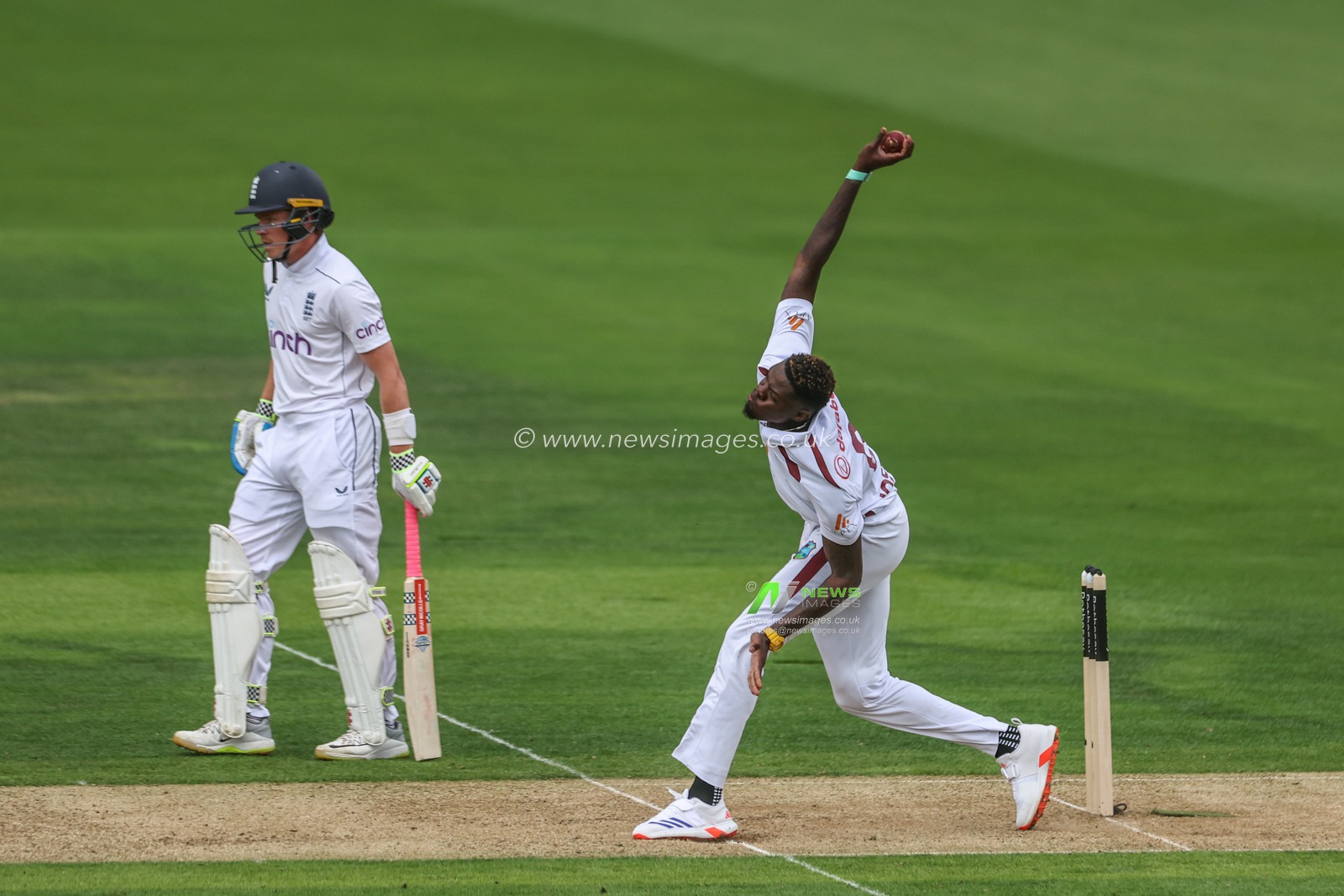 Alzarri Joseph of West Indies delivers the ball during the 1st Rothesay Test Match day 1 England v West Indies at Lords, London, United Kingdom, 10th July 2024

(Photo by Mark Cosgrove/News Images)