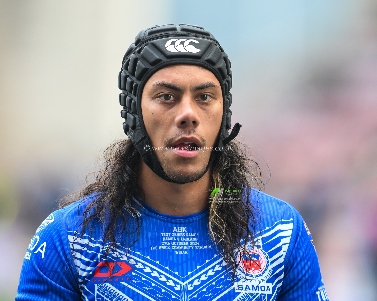 Jarome Luai of Samoa during pre match warm up ahed of the ABK Beer Internationals Series match England vs Samoa at The Brick Community Stadium, Wigan, United Kingdom, 27th October 2024

(Photo by Craig Thomas/News Images)