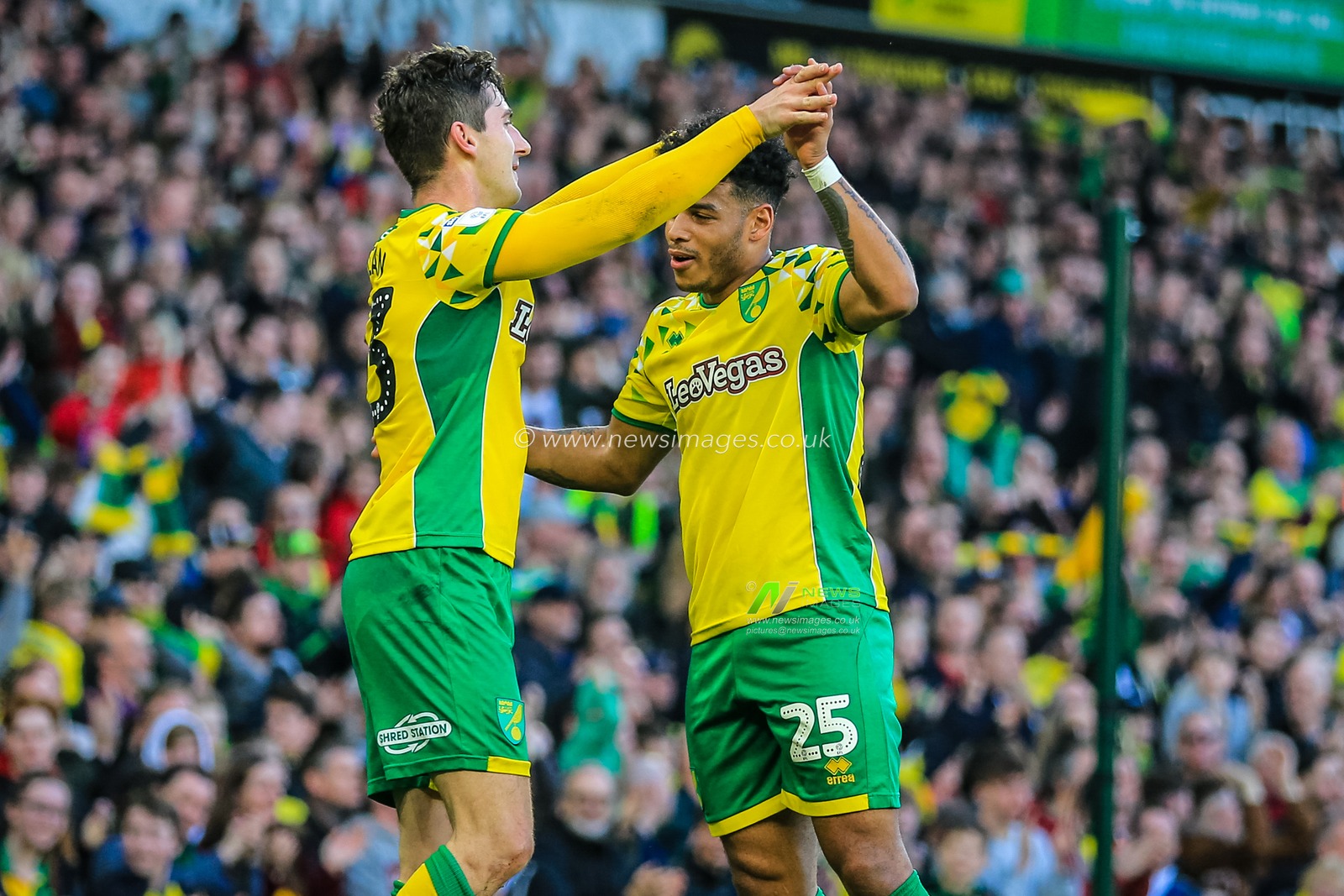 23rd February 2019, Carrow Road, Norfolk, England; Sky Bet Championship, Norwich City vs Bristol City ;  Kenny McLean (23) of Norwich City celebrates with Onel Hernandez (25) after scoring to regain the lead against Bristol and make it 3-2.


Credit: Georgie Kerr/News Images

English Football League images are subject to DataCo Licence