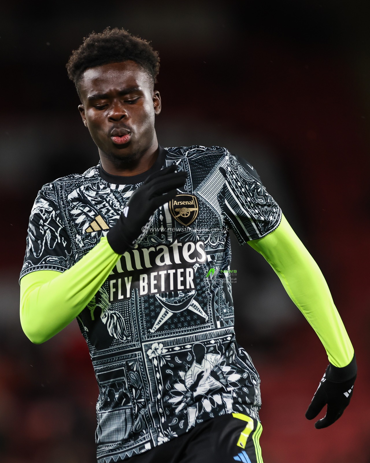 Bukayo Saka of Arsenal during the pre-game warmup ahead of the Premier League match Sheffield United vs Arsenal at Bramall Lane, Sheffield, United Kingdom, 4th March 2024

(Photo by Mark Cosgrove/News Images)