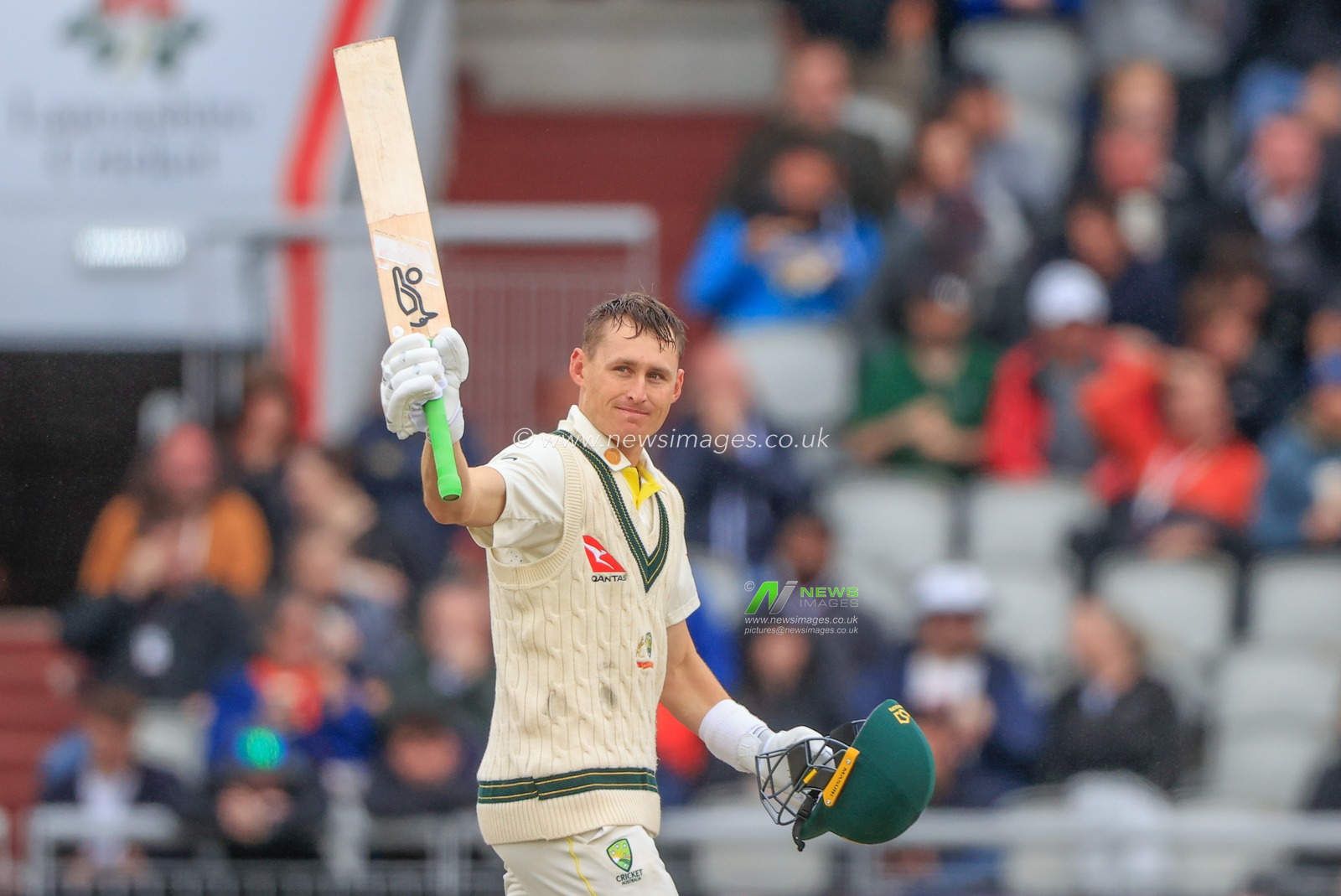 Marnus Labuschagne of Australia celebrates a century (100 runs)during the LV= Insurance Ashes Test Series Fourth Test Day Four match England vs Australia at Old Trafford, Manchester, United Kingdom, 22nd July 2023

(Photo by Conor Molloy/News Images)