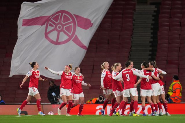 Arsenal women’s celebrate 1-0 lead during the UEFA Women's Champions League Quarter-finals match Arsenal vs Chelsea at Arsenal Stadium, London, United Kingdom on 24 March 2026

(Photo by Harvey Murphy/News Images)