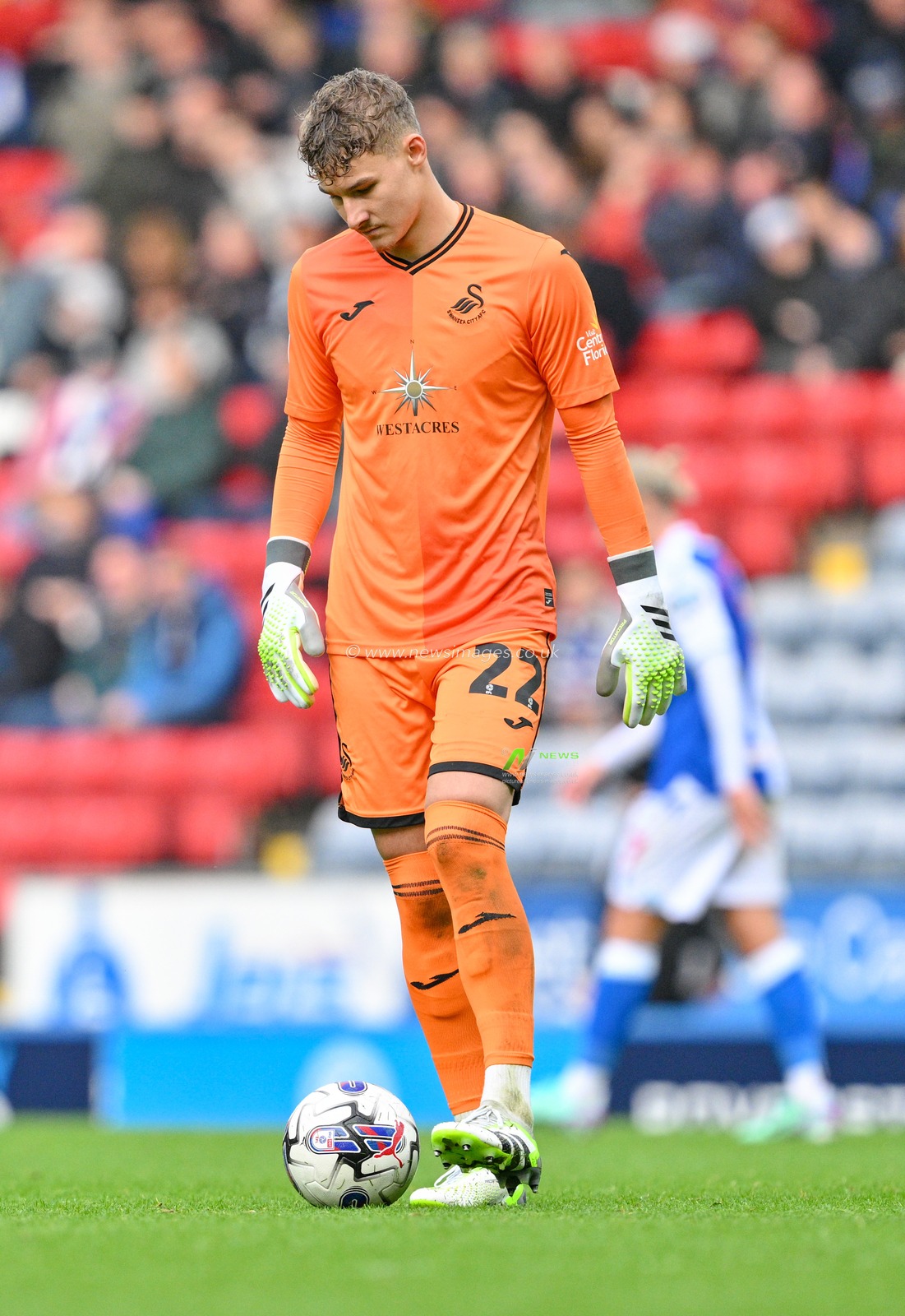 Carl Rushworth 22# of Swansea City Association Football Club on the ball, during the Sky Bet Championship match Blackburn Rovers vs Swansea City at Ewood Park, Blackburn, United Kingdom, 28th October 2023

(Photo by Cody Froggatt/News Images)