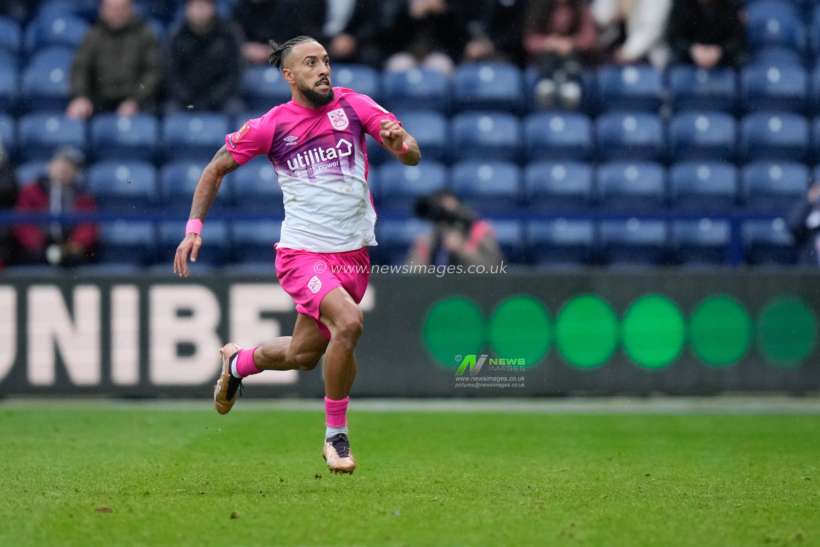 Sorba Thomas #7 of Huddersfield Town chases a loose ball during the Emirates FA Cup Third Round match Preston North End vs Huddersfield Town at Deepdale, Preston, United Kingdom, 7th January 2023

(Photo by Steve Flynn/News Images)