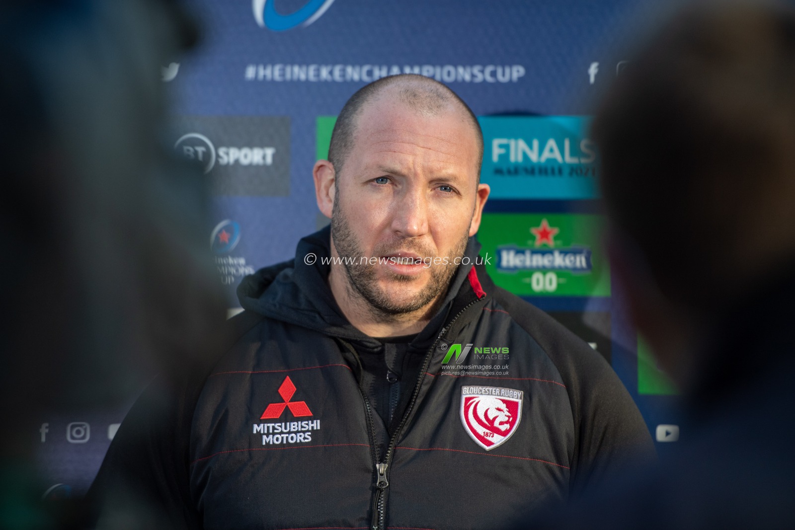 Gloucester Rugby Head Coach George Skivington answers media questions before kick off at Kingsholm Stadium