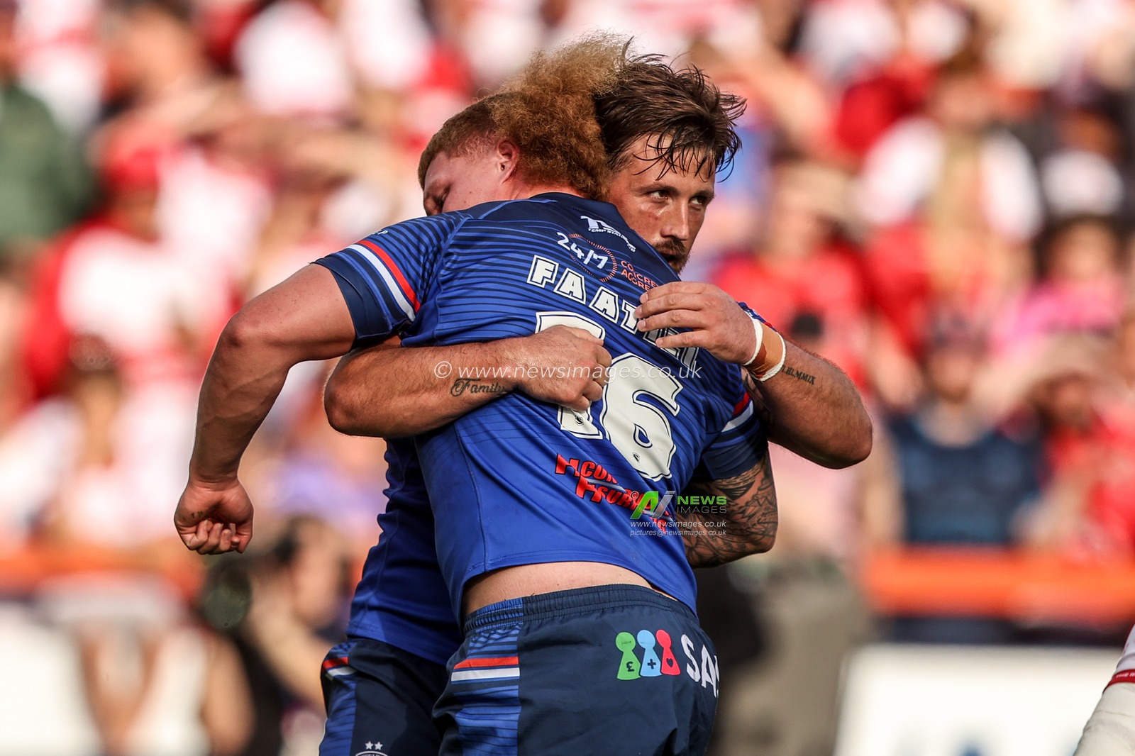 Caius Faatili of Wakefield Trinity celebrates his try during the Betfred Super League round 18 match Hull KR vs Wakefield Trinity at Sewell Group Craven Park, Hull, United Kingdom on 11 July 2026

(Photo by Alfie Cosgrove/News Images)