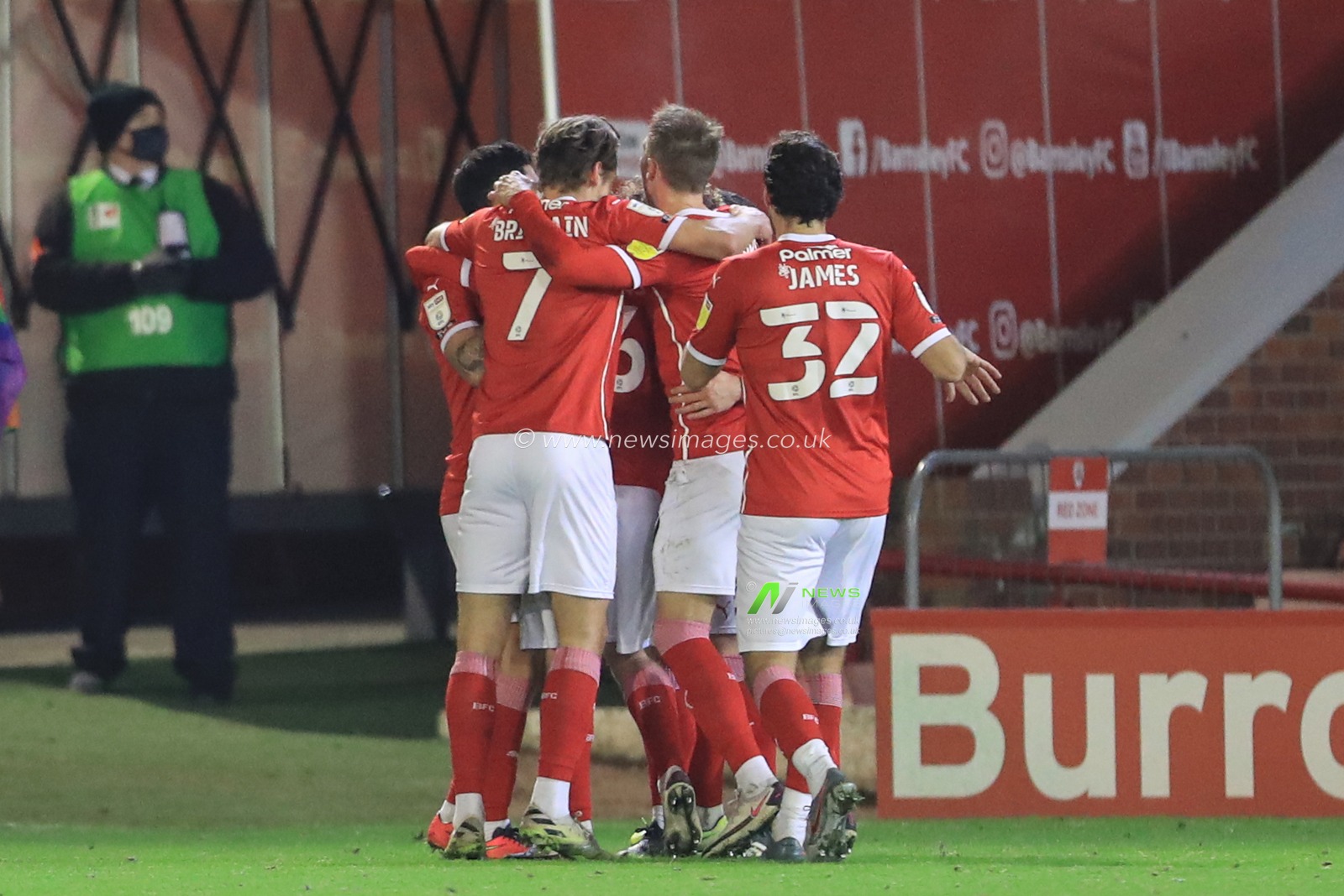 celebration Callum Styles #4 of Barnsley celebrates his goal to make it 1-0