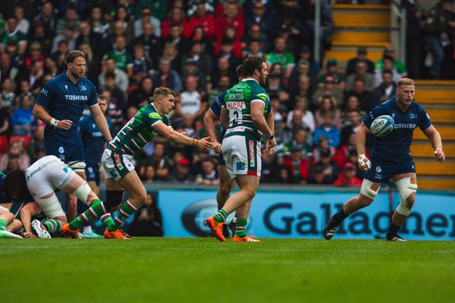 Jack van Poortvliet of Leicester Tigers during the Gallagher Premiership Play-off Semi-final Leicester Tigers vs Sale Sharks at Mattioli Woods Welford Road Stadium, Leicester, United Kingdom, 7th June 2025

(Photo by Craig Evans/News Images)