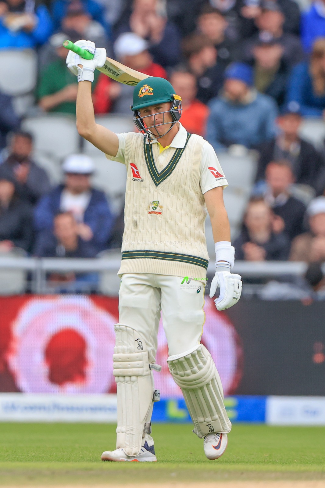 Marnus Labuschagne of Australia celebrates a century (100 runs)during the LV= Insurance Ashes Test Series Fourth Test Day Four match England vs Australia at Old Trafford, Manchester, United Kingdom, 22nd July 2023

(Photo by Conor Molloy/News Images)