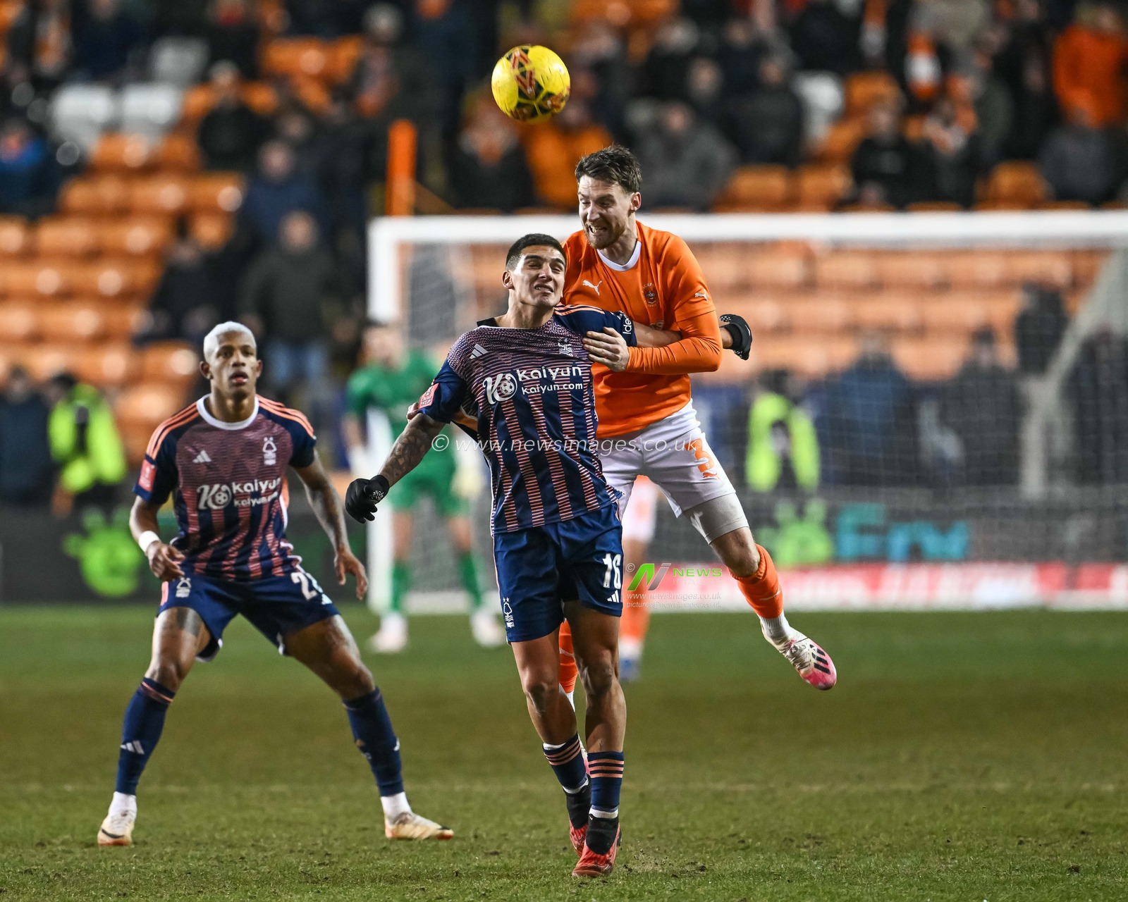 James Husband of Blackpool wins the high ball during the Emirates FA Cup  Third Round Replay match Blackpool vs Nottingham Forest at Bloomfield Road, Blackpool, United Kingdom, 17th January 2024

(Photo by Craig Thomas/News Images)