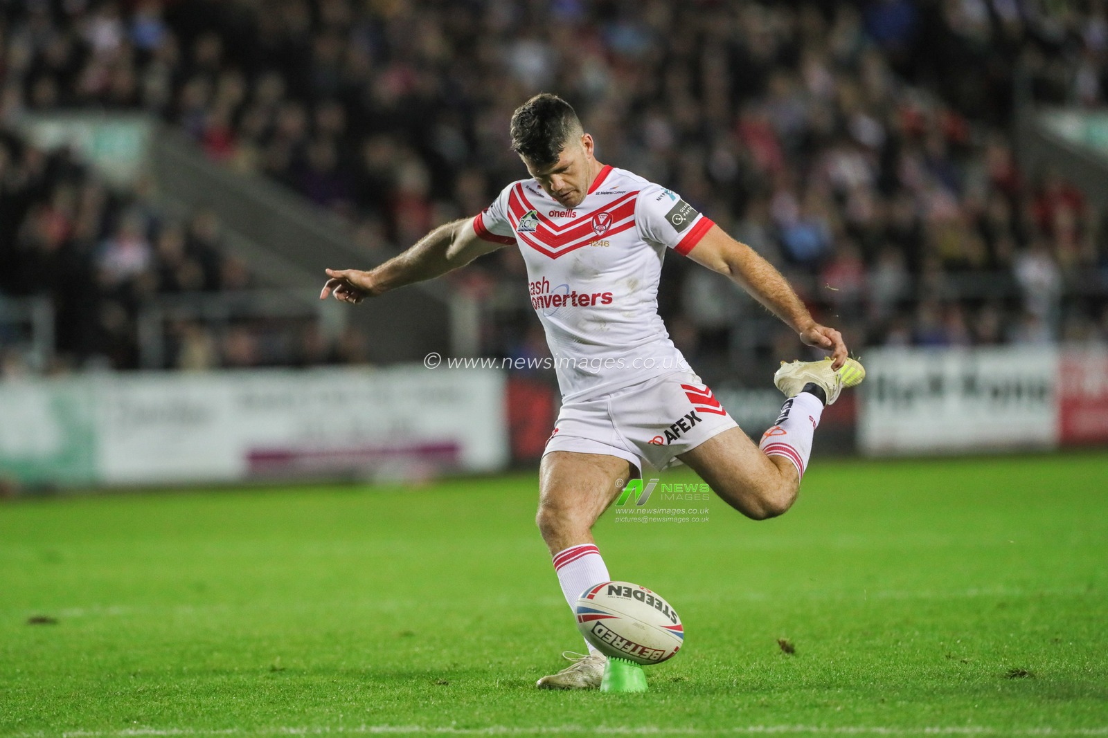 27th September 2019, Totally Wicked Stadium, St Helens, England; Betfred Super League Semi Final, Saint Helens v Wigan Warriors : Lachlan Coote (23) of St Helens converts 

Credit: Mark Cosgrove/News Images