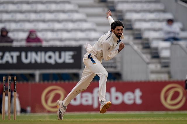 Shoaib Bashir of Derbyshire bowls during the County Championship Division Two Derbyshire vs Northamptonshire day four match at The Central Co-Op County Ground, Derby, United Kingdom on 11 May 2026

(Photo by Maynard Manyowa/News Images)