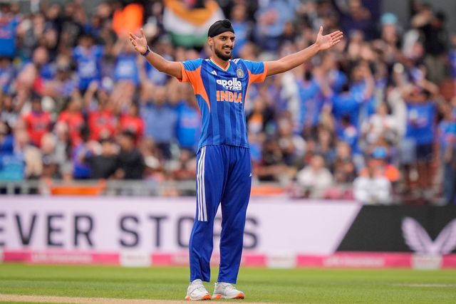 Arshdeep Singh of India celebrates the wicket of Tom Banton of England out caught during the Second Vitality T20 International match England vs India at Old Trafford, Manchester, United Kingdom on 04 July 2026

(Photo by Maynard Manyowa/News Images)