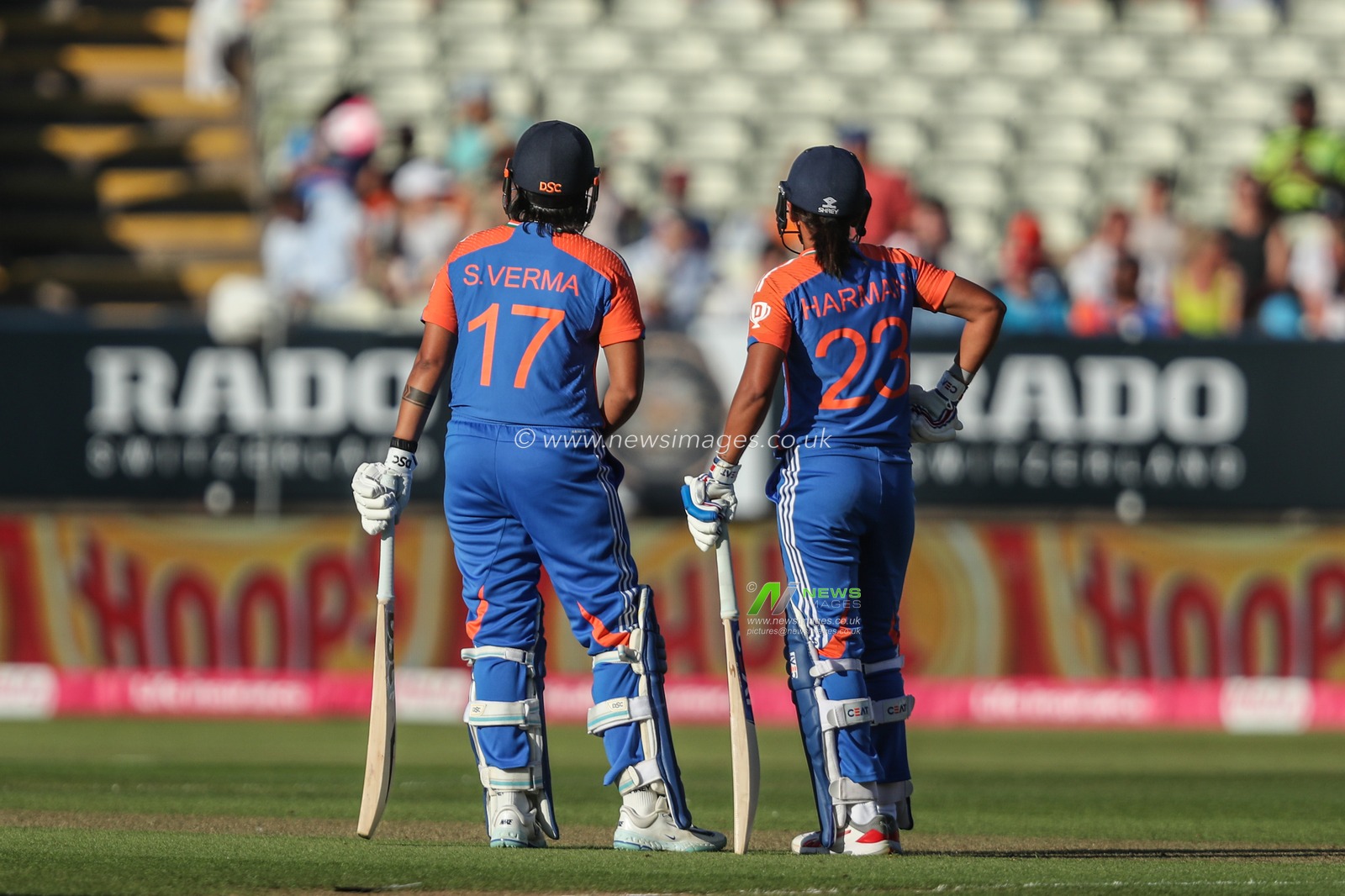 Shafali Verma of India and Harmanpreet Kaur of India during the 5th Vitality IT20 England Women vs India Women at Edgbaston, Birmingham, United Kingdom, 12th July 2025

(Photo by Izzy Poles/News Images)