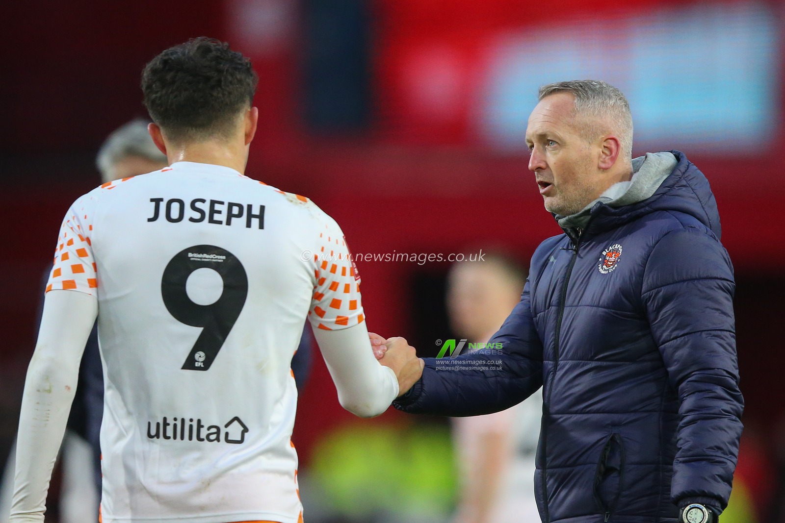 Kyle Joseph of Blackpool and Neil Critchley manager of Blackpool embrace after the Emirates FA Cup Third Round match Nottingham Forest vs Blackpool at City Ground, Nottingham, United Kingdom, 7th January 2024

(Photo by Gareth Evans/News Images)