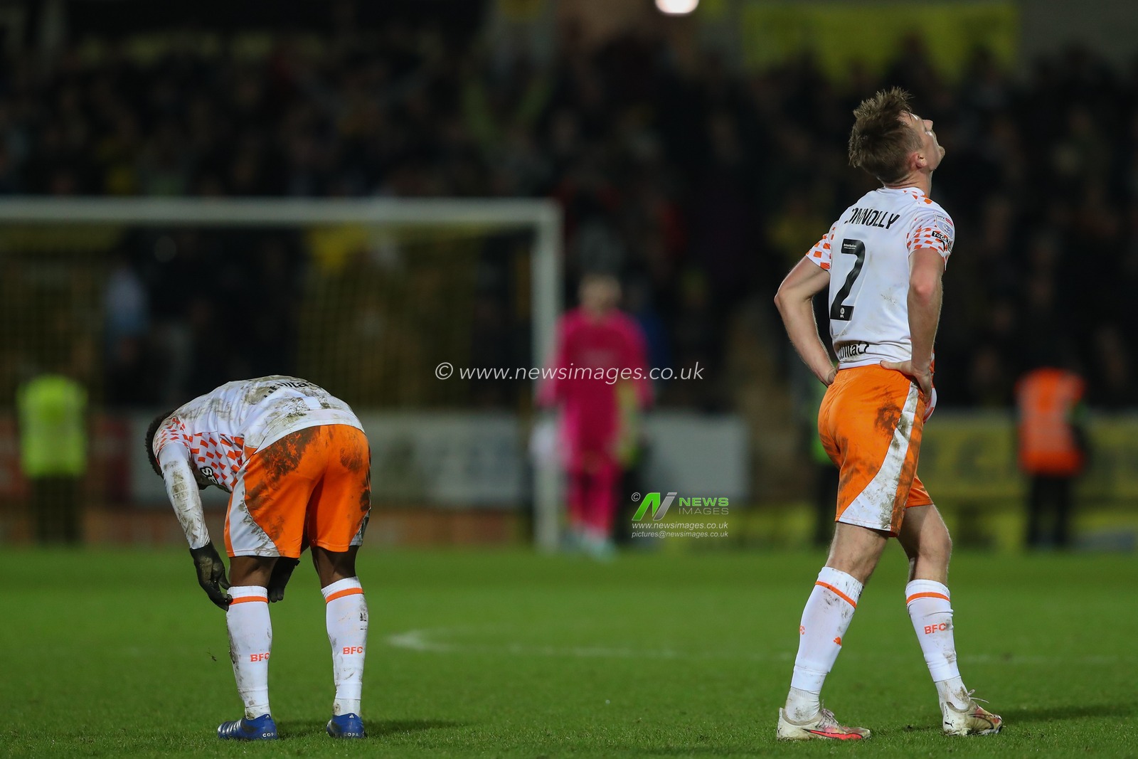 Callum Connolly #2 of Blackpool reacts to his team's loss after the Sky Bet League 1 match Burton Albion vs Blackpool at Pirelli Stadium, Burton upon Trent, United Kingdom, 26th December 2023

(Photo by Gareth Evans/News Images)