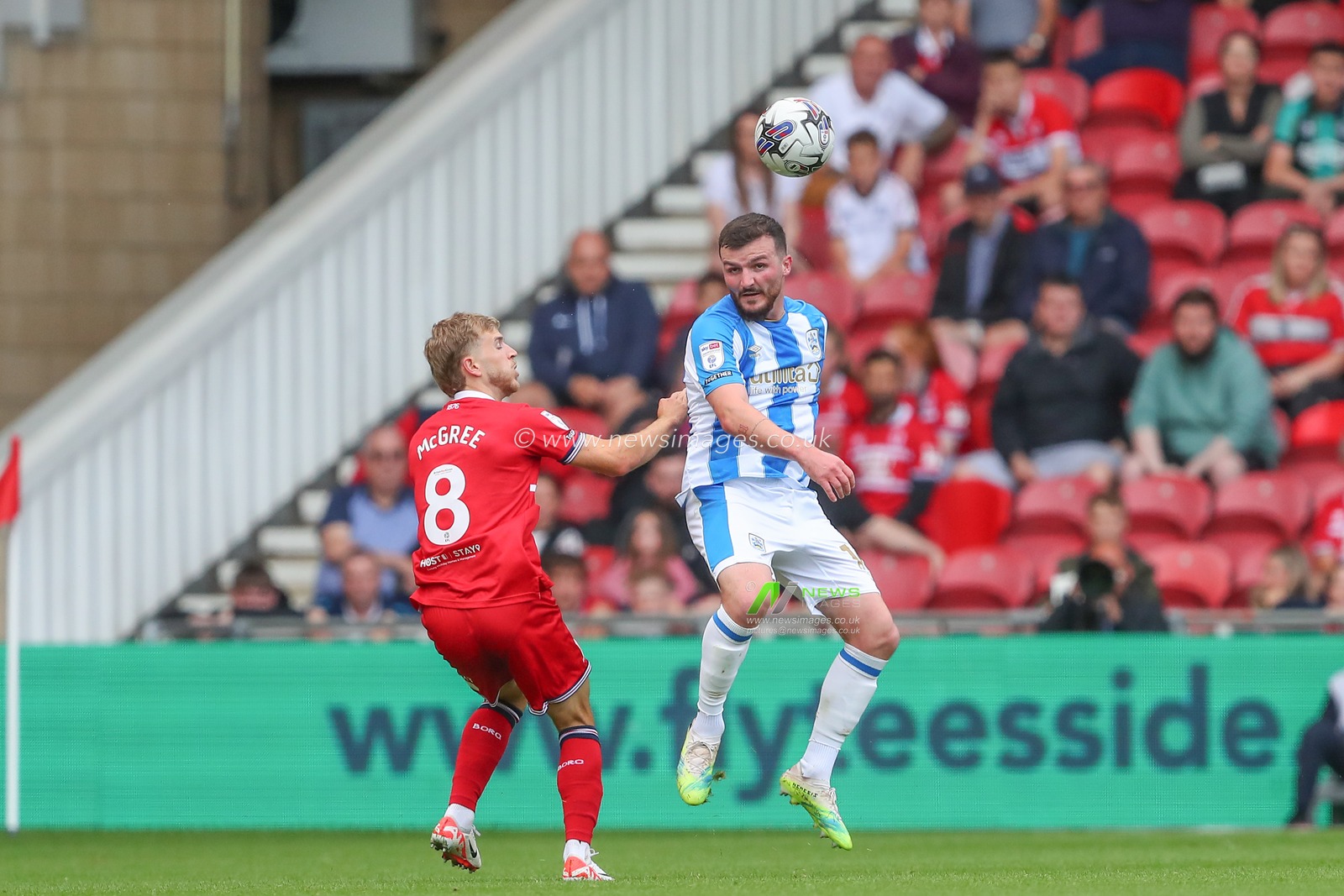 Tom Edwards #16 of Huddersfield Town heads the ball  during the Sky Bet Championship match Middlesbrough vs Huddersfield Town at Riverside Stadium, Middlesbrough, United Kingdom, 19th August 2023

(Photo by Gareth Evans/News Images)