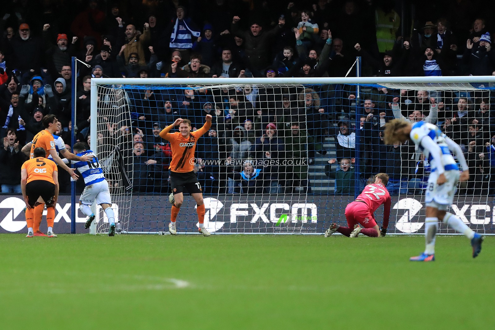 GOAL: Joy and despair as Ilias Chair #10 of Queens Park Rangers wheels away after his goal.