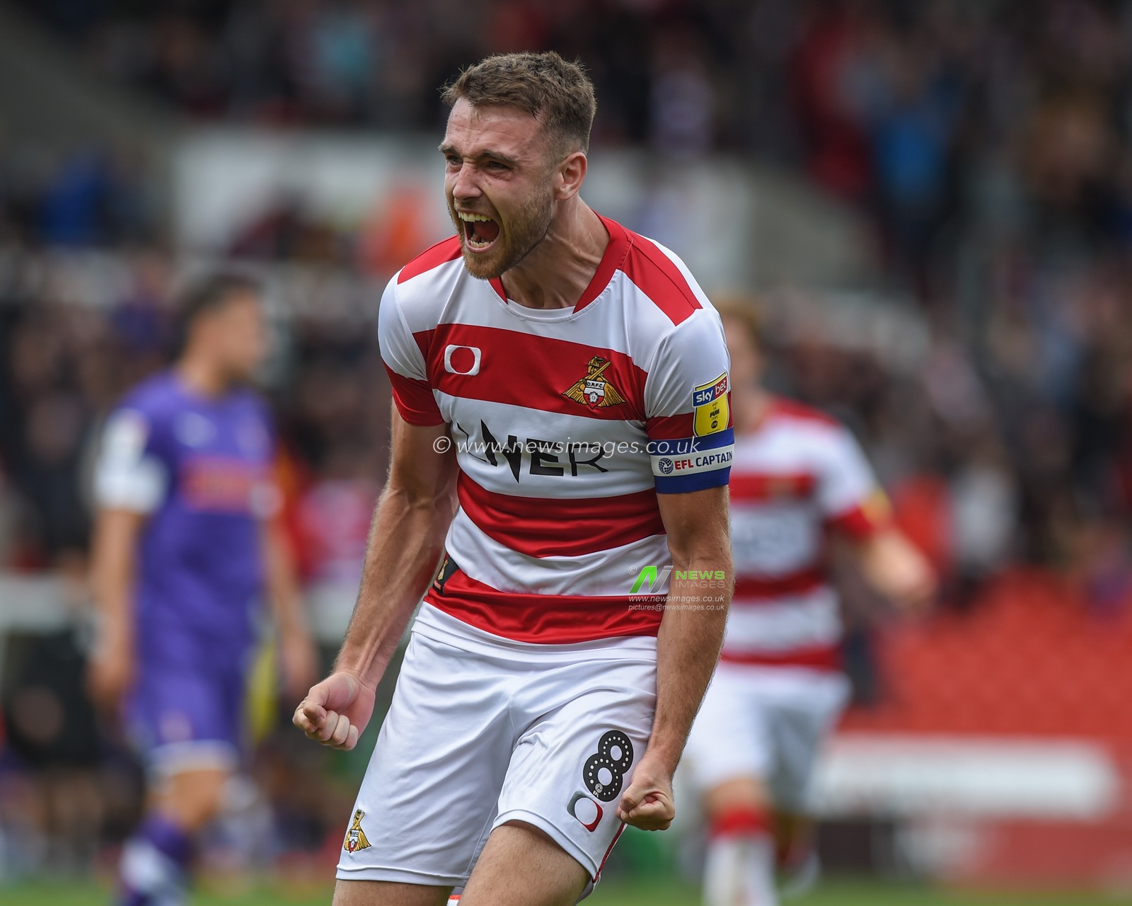 7th September 2019, Keepmoat Stadium, Doncaster, England; Sky Bet League One Football, Doncaster Rovers vs Rotherham United ; Ben Whiteman (8) of Doncaster Rovers celebrates his penalty goal to make it 2-1.

Credit: Dean Williams/News Images

English Football League images are subject to DataCo Licence