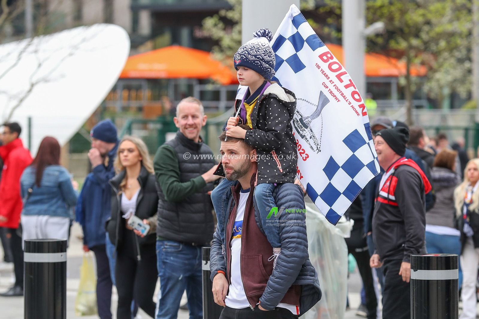 Bolton Wanderers fans arrive ahead of the Papa John's Trophy Final match Bolton Wanderers vs Plymouth Argyle at Wembley Stadium, London, United Kingdom, 2nd April 2023

(Photo by Gareth Evans/News Images)